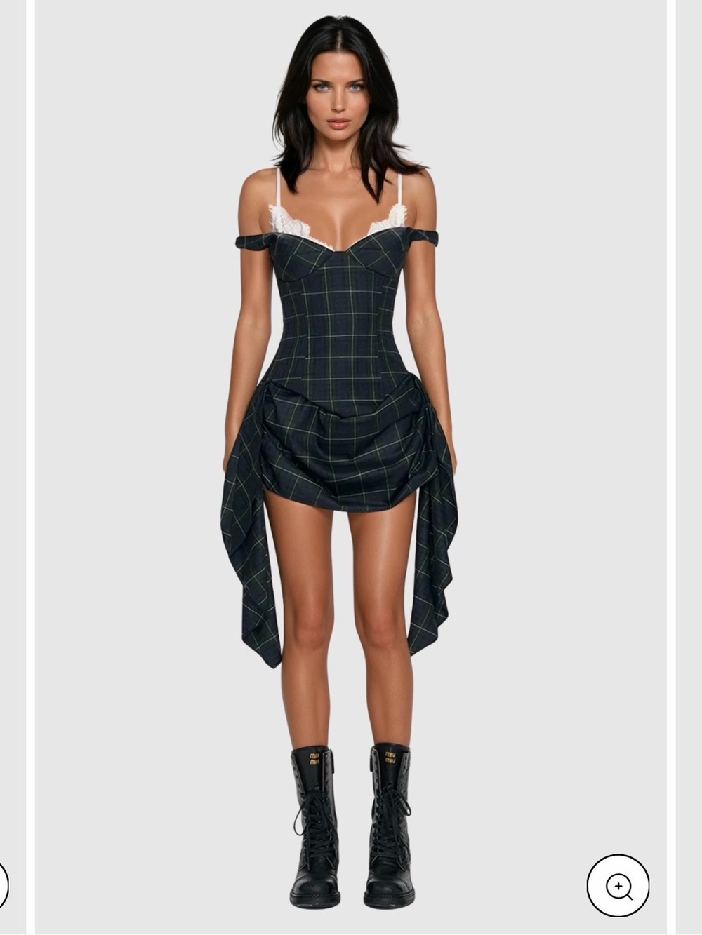 Innovare Denim Ceyhun plaid fringe dress NEW XL Vivienne Westwood inspired